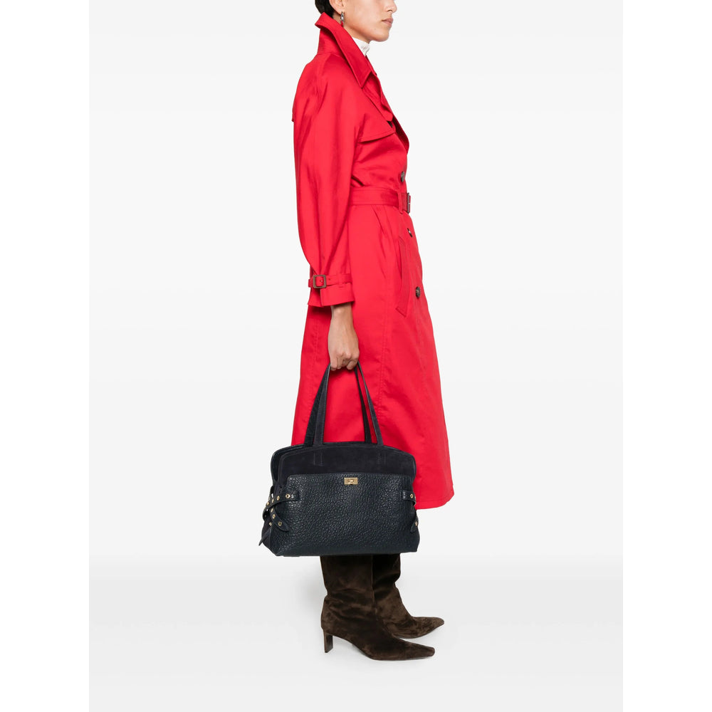 Navy Suede Leather Satchel