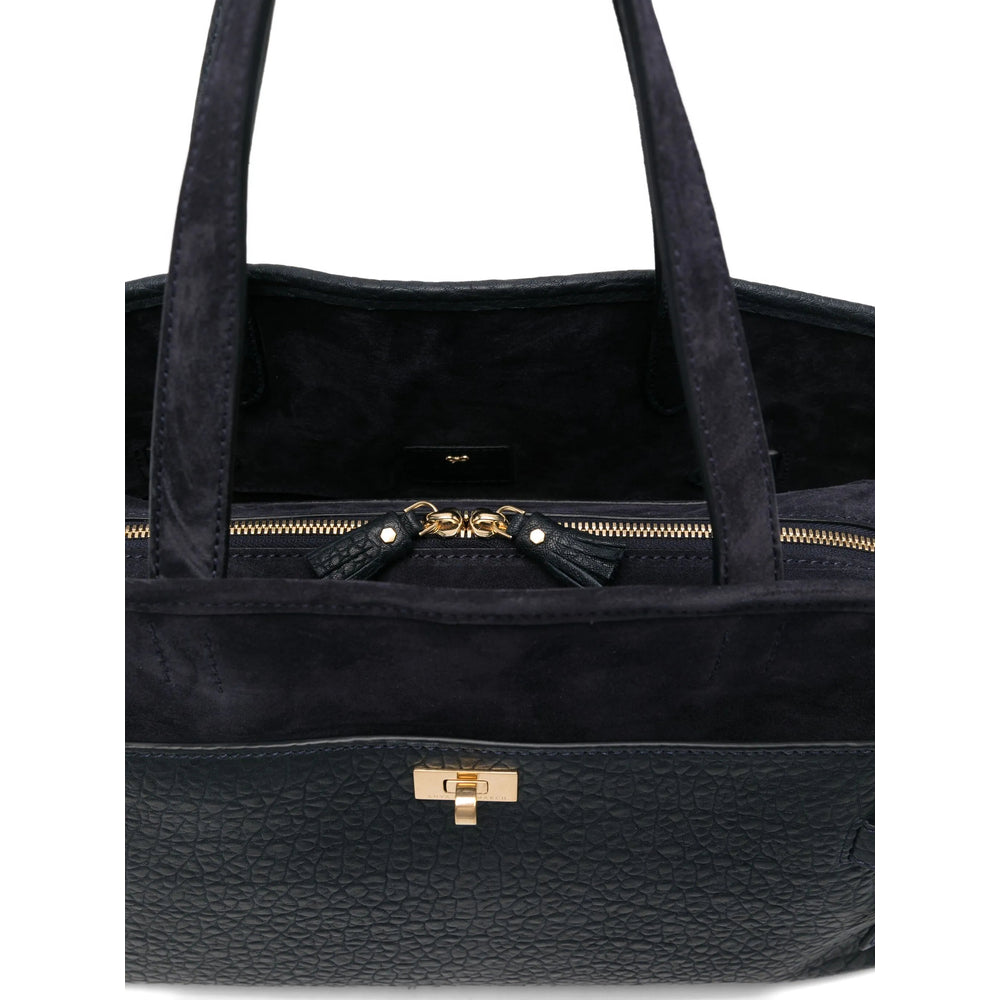Navy Suede Leather Satchel