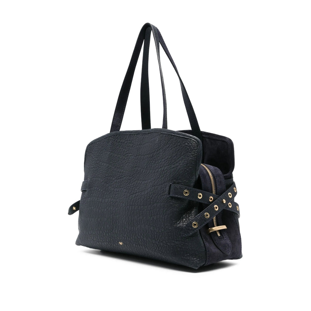 Navy Suede Leather Satchel