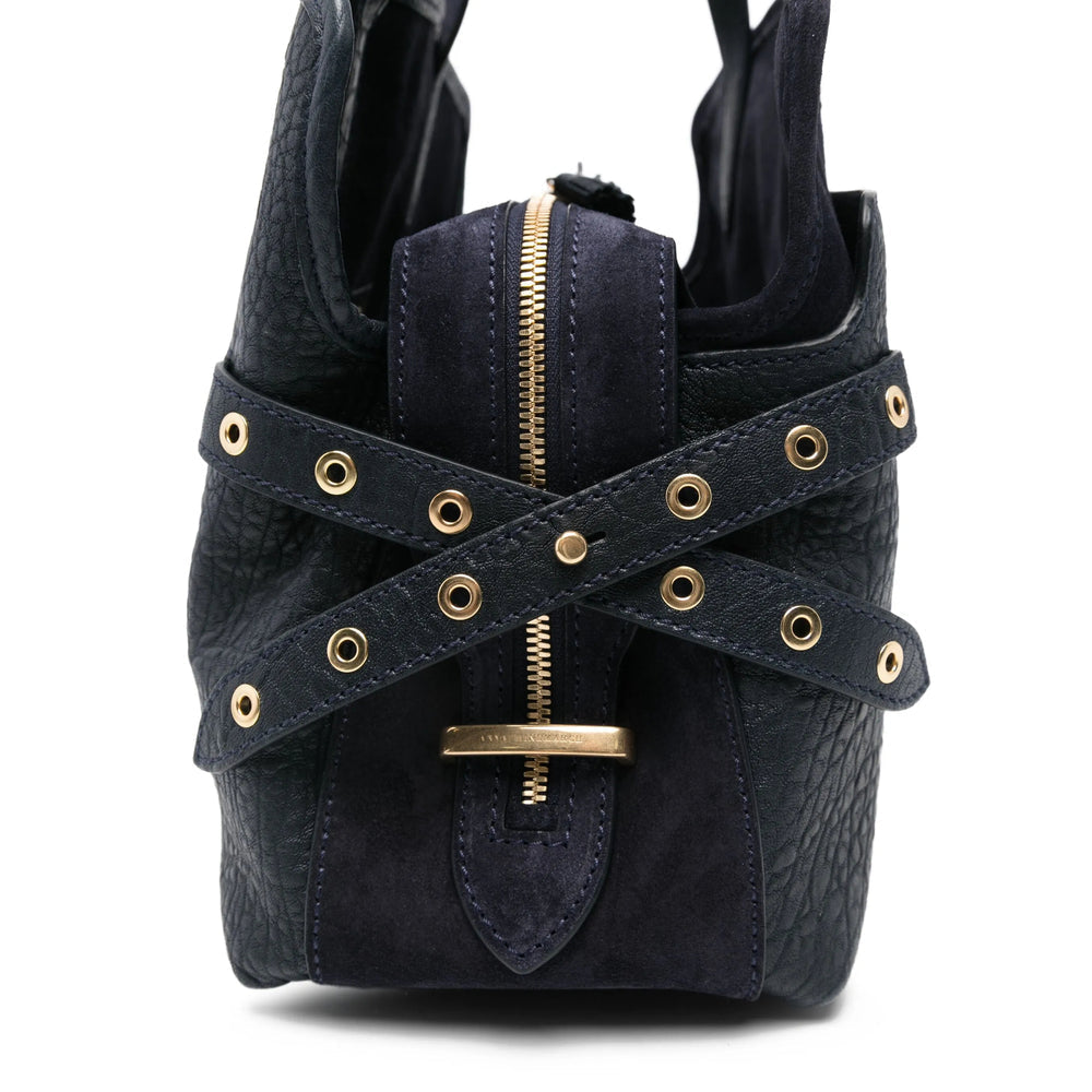 Navy Suede Leather Satchel