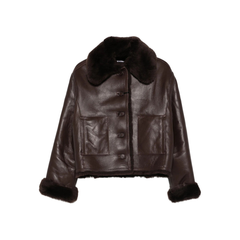 Rich Brown Leather Faux Fur Jacket