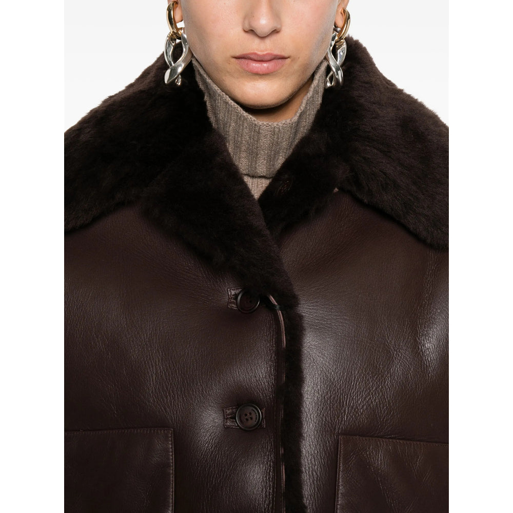 Rich Brown Leather Faux Fur Jacket