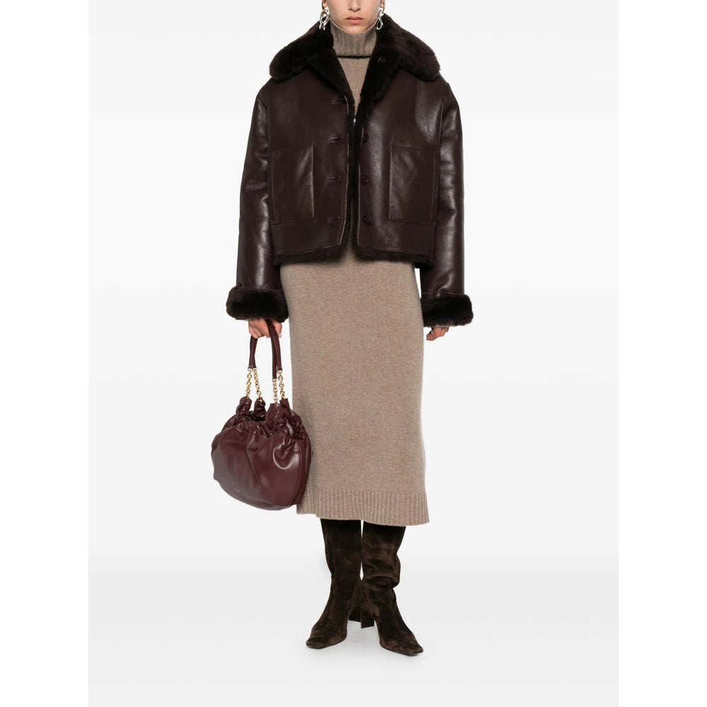 Rich Brown Leather Faux Fur Jacket