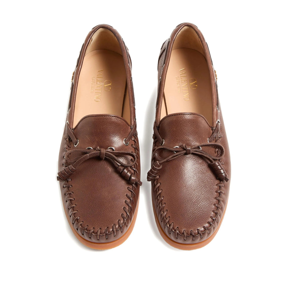 Bow Embellished Leather Slip-on