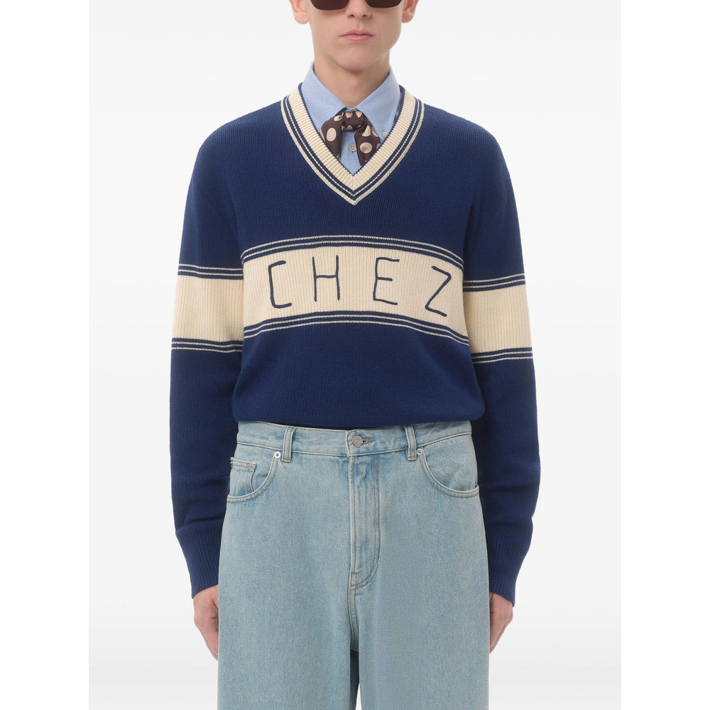 Navy Blue Jacquard Sweater