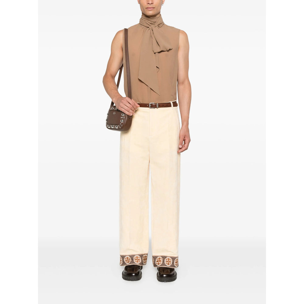 High-waisted Linen Blend Trousers