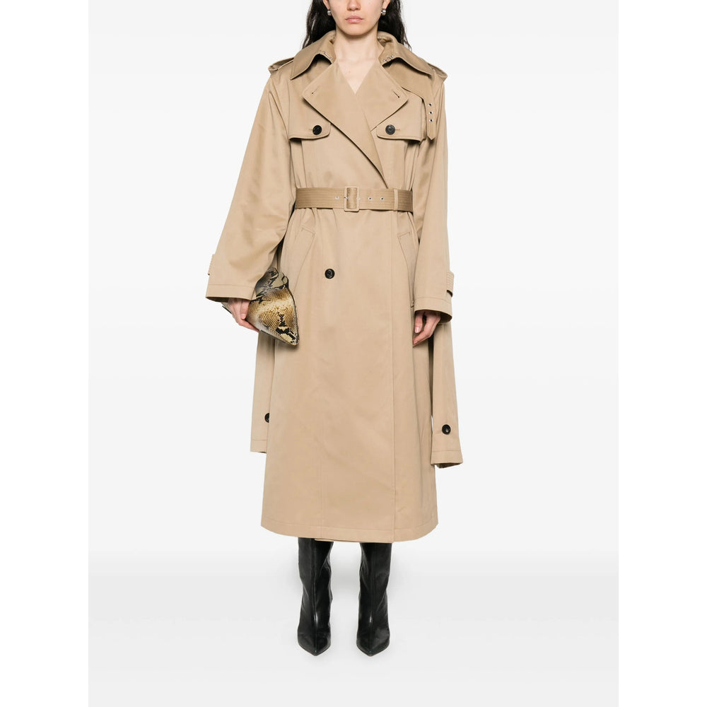 Streamlined Double Breasted Coat With Belted Waist