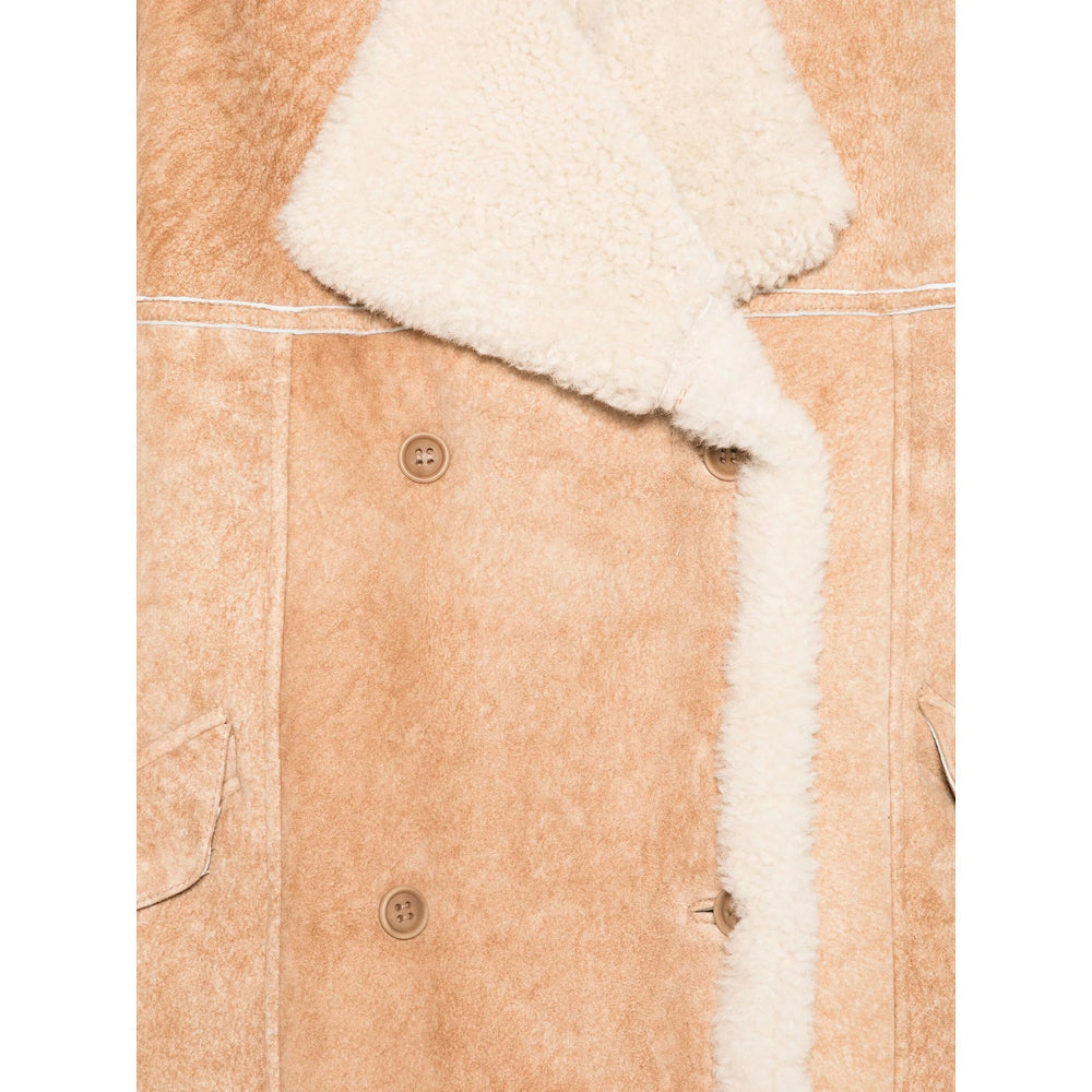 Beige Double-breasted Sheepskin Jacket