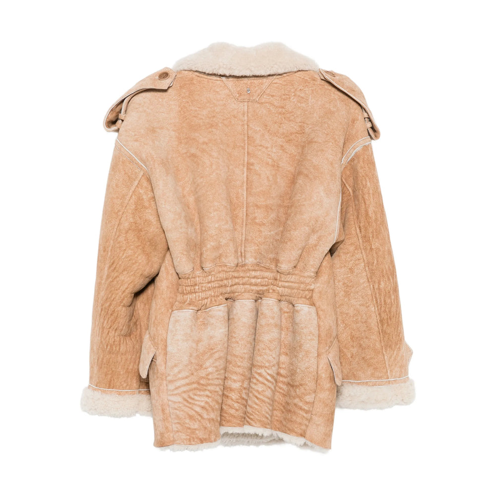 Beige Double-breasted Sheepskin Jacket