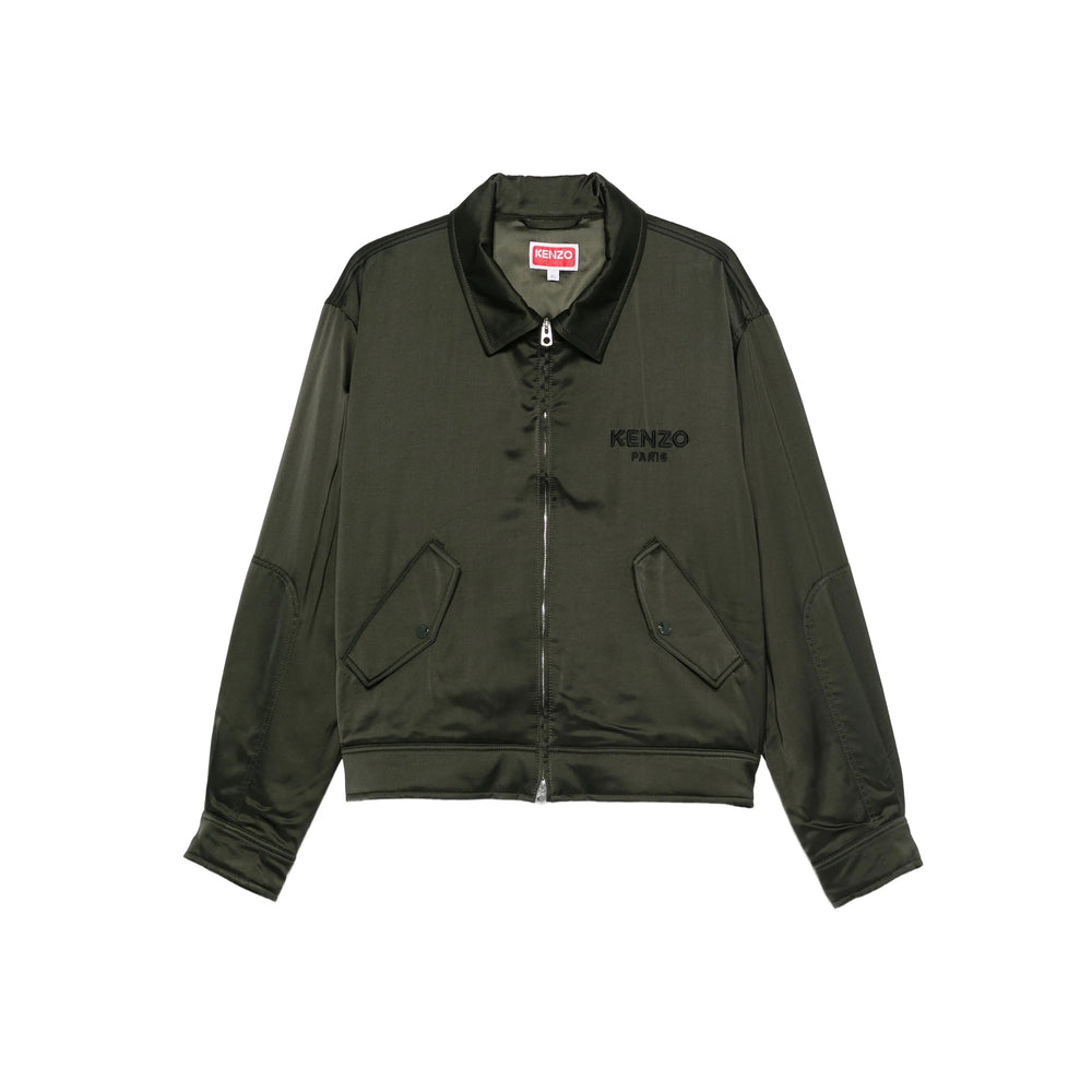 Dark Green Satin Zip Jacket