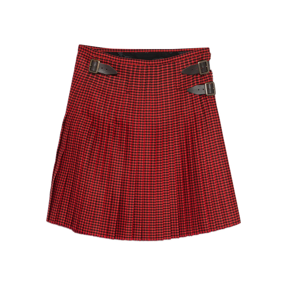 Pleated Wool Belt With Plaid Detail