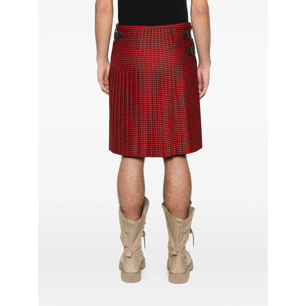 Pleated Wool Belt With Plaid Detail