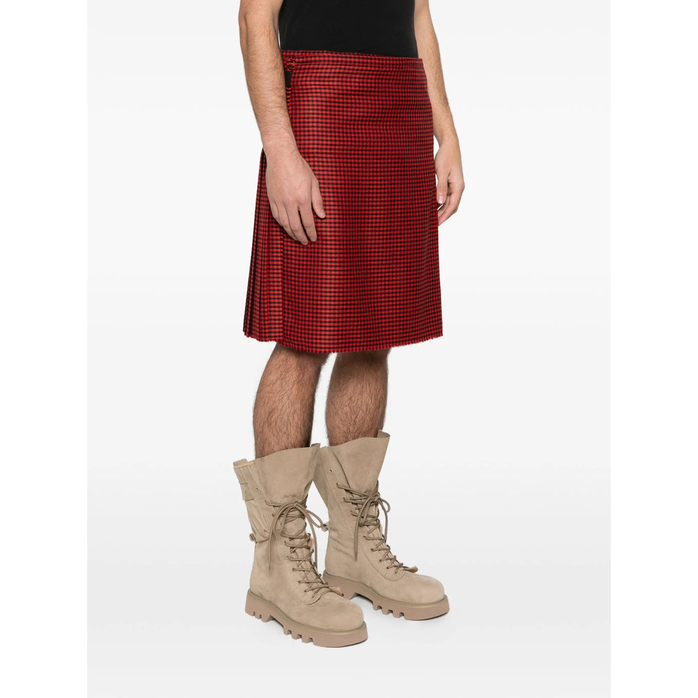 Pleated Wool Belt With Plaid Detail