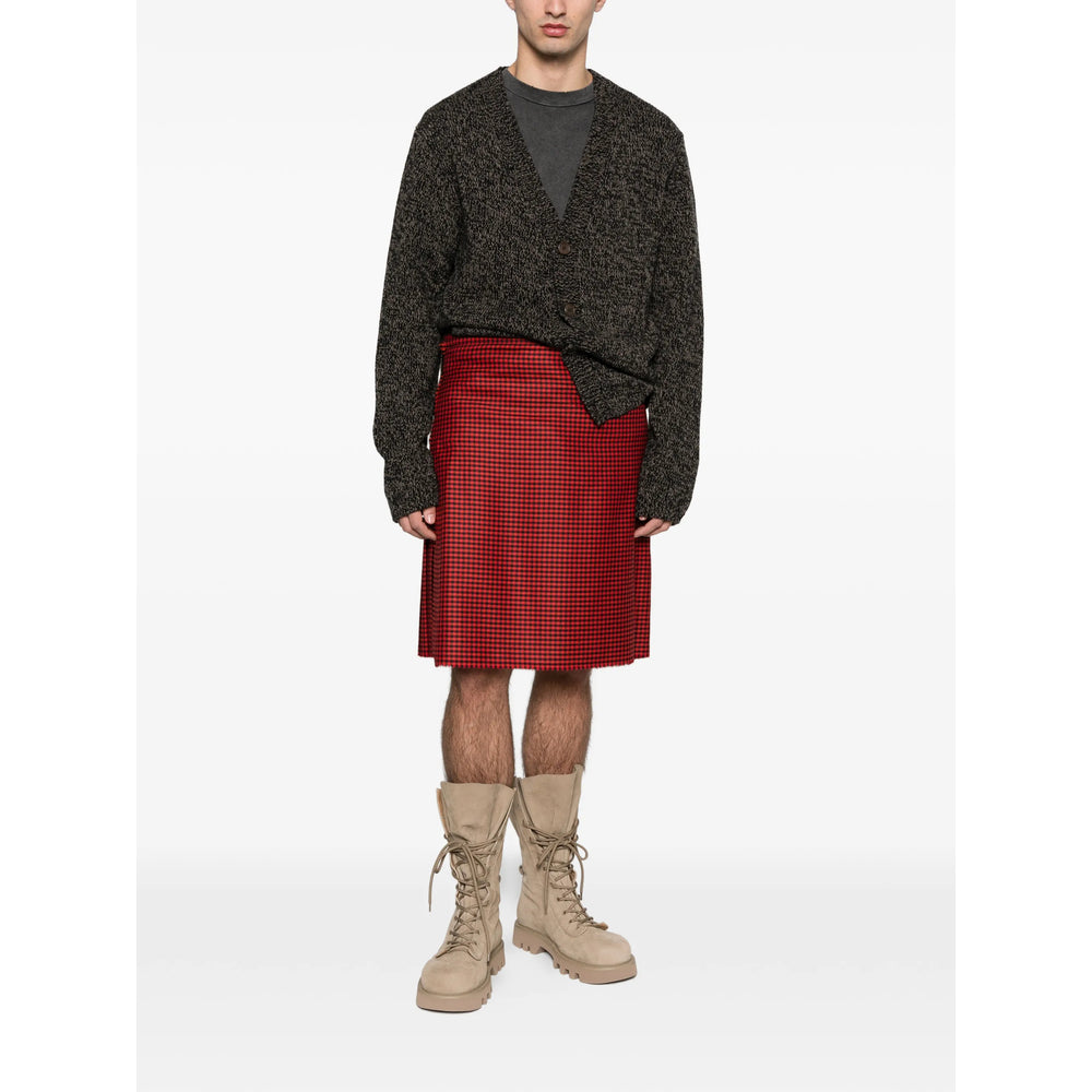 Pleated Wool Belt With Plaid Detail
