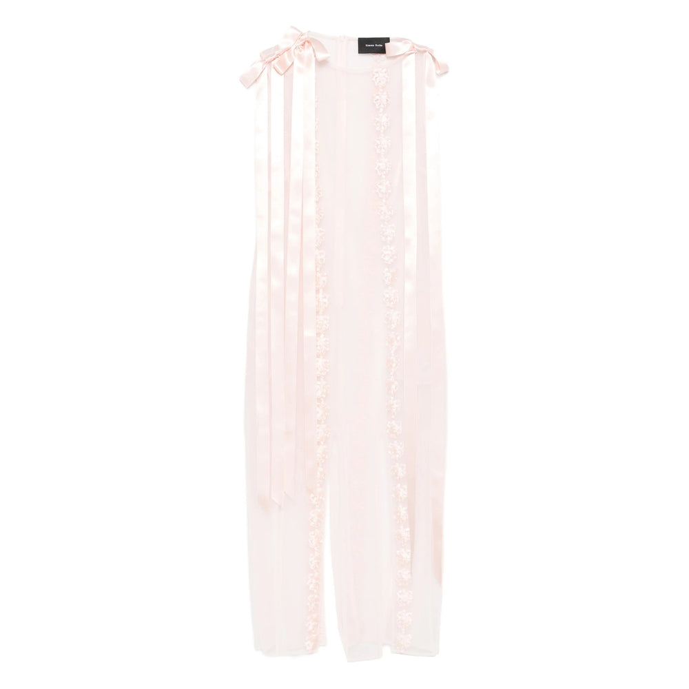 Pale Pink Tulle Blouse With Floral Accents