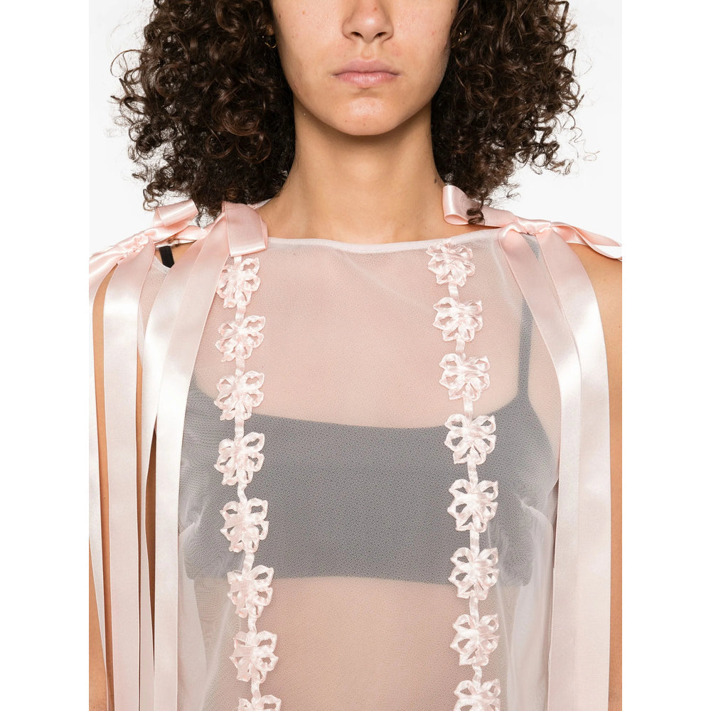Pale Pink Tulle Blouse With Floral Accents