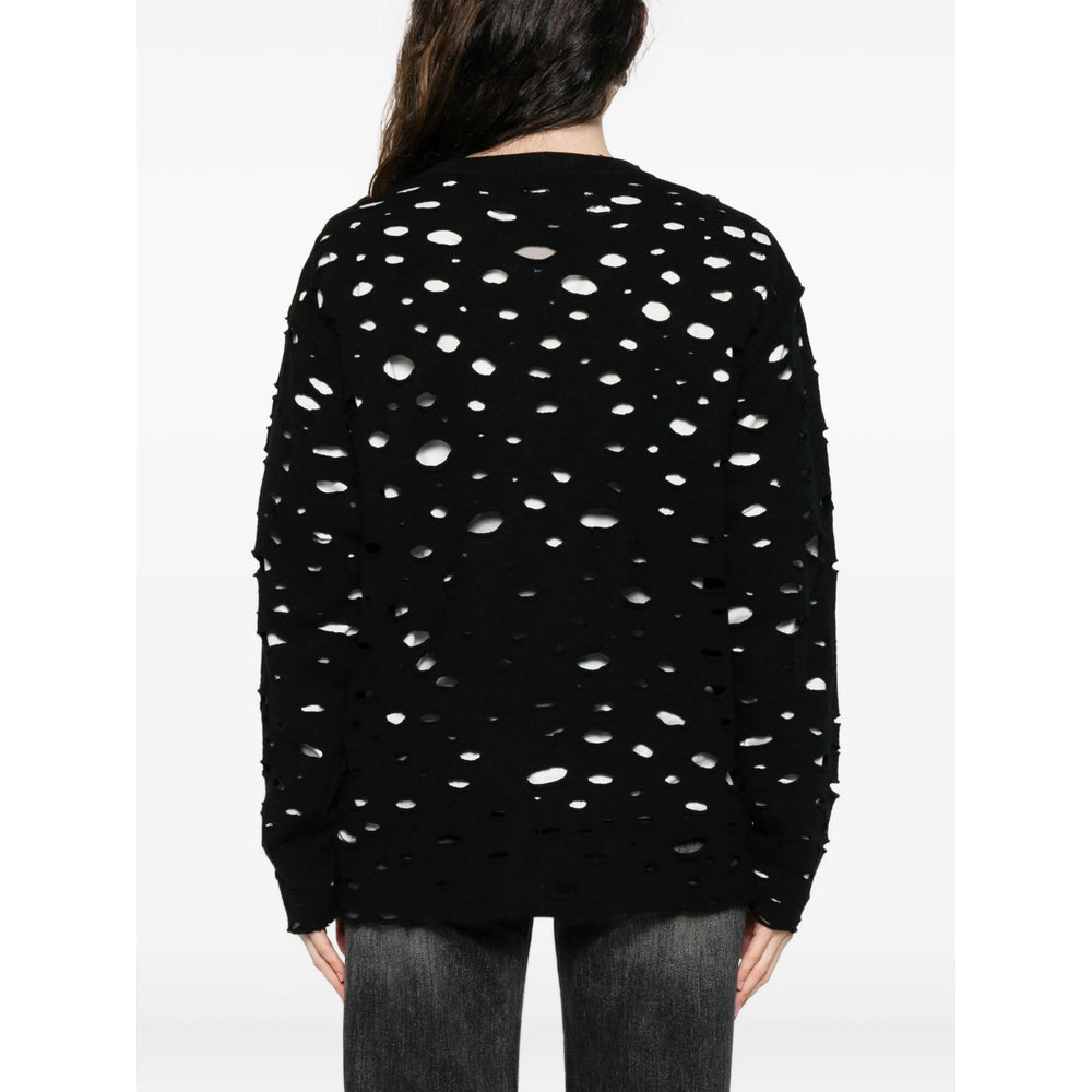 Merino V Neck Sweater With Frayed Edges