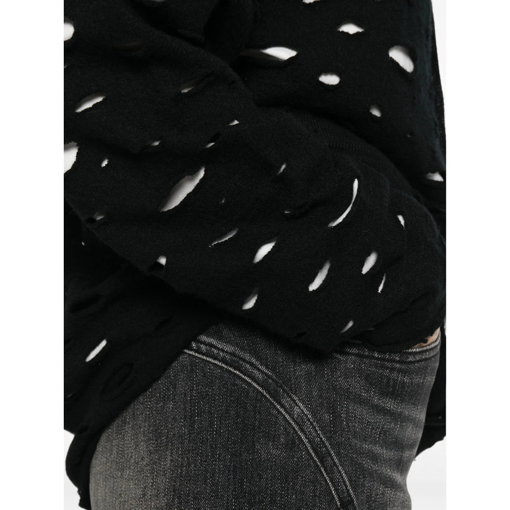 Merino V Neck Sweater With Frayed Edges