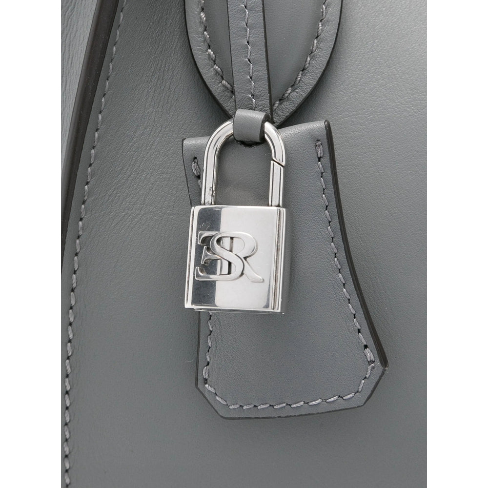 Grey Calf Leather Tote Satchel