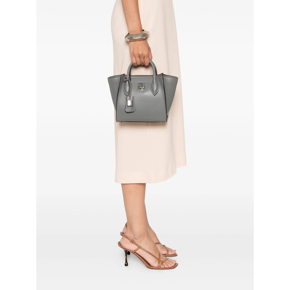 Grey Calf Leather Tote Satchel