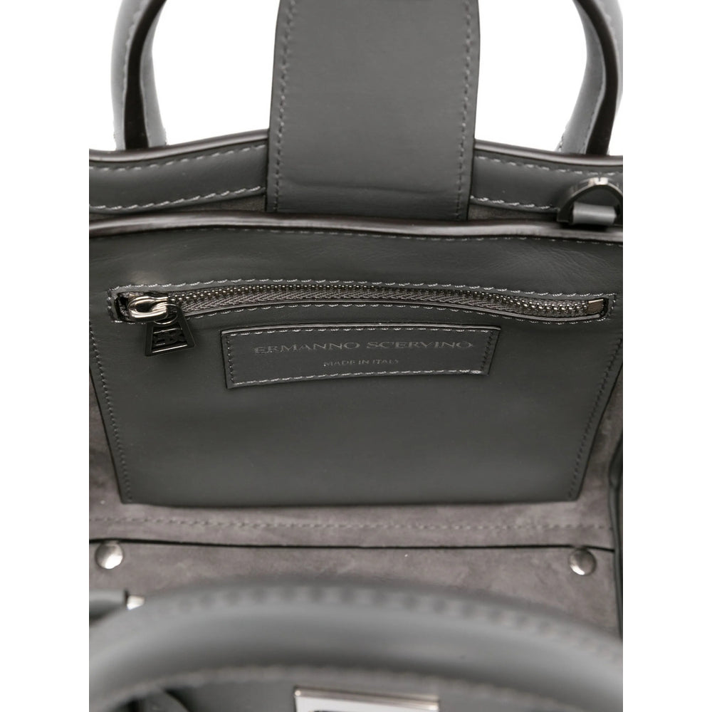 Grey Calf Leather Tote Satchel