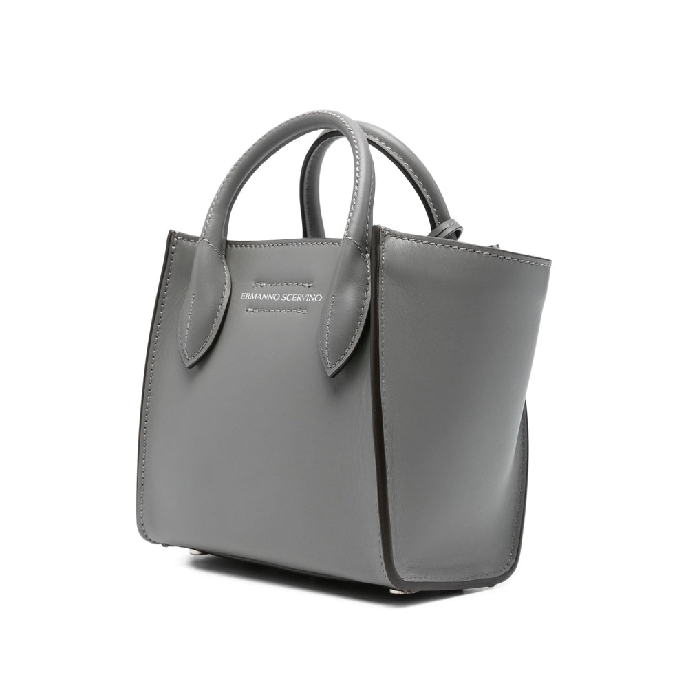 Grey Calf Leather Tote Satchel