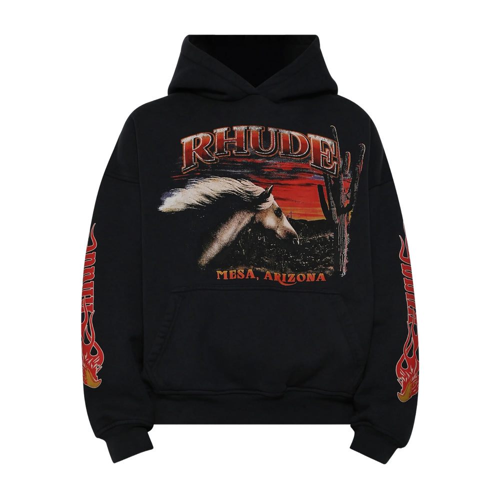 Hooded Graphic Tee With Equine Print