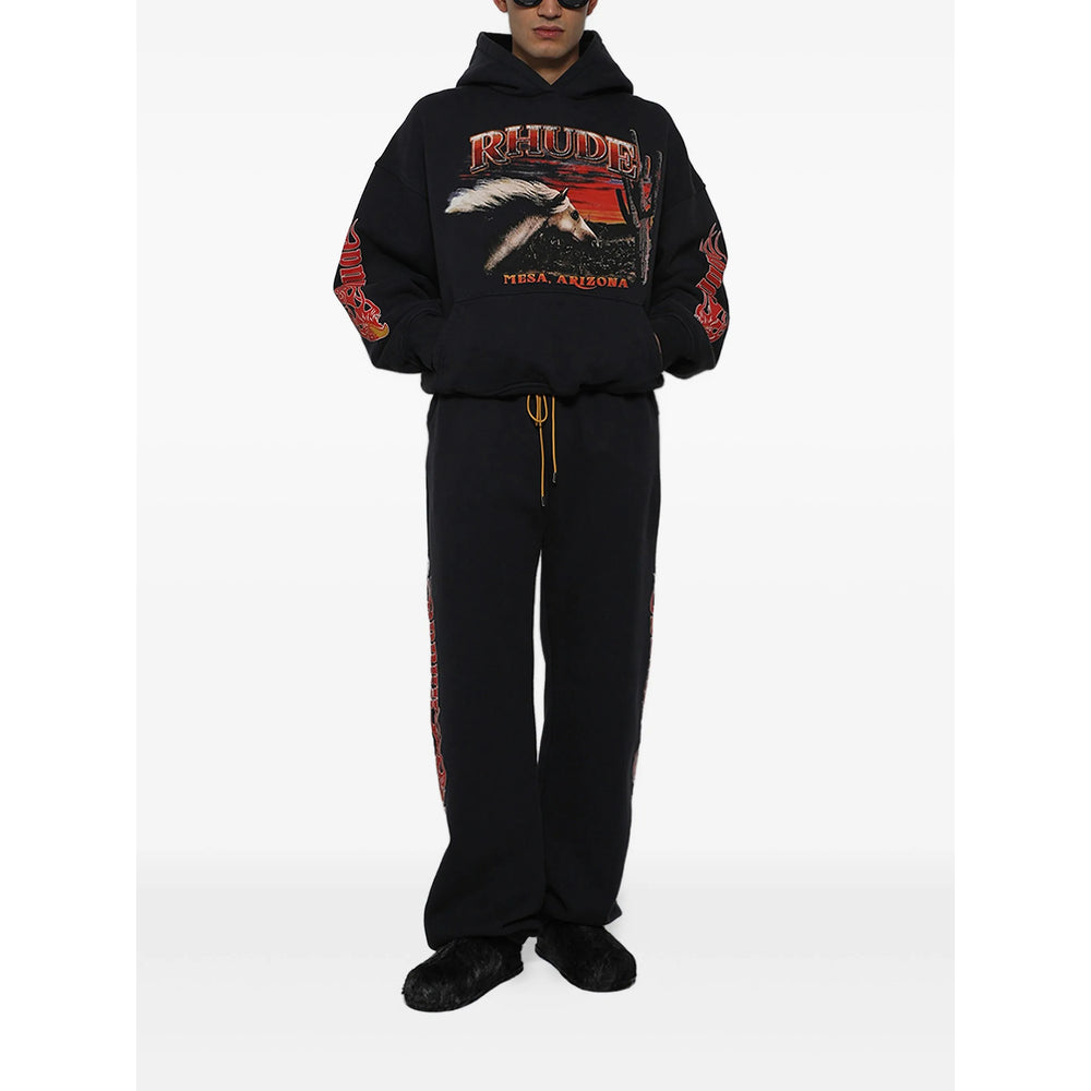 Hooded Graphic Tee With Equine Print