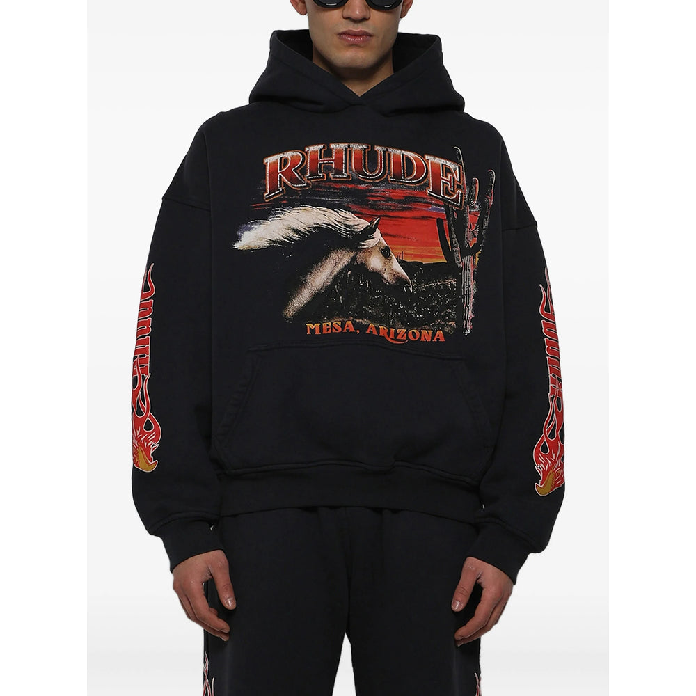 Hooded Graphic Tee With Equine Print