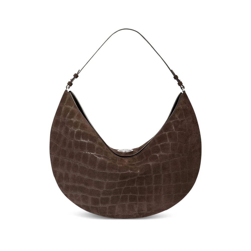 Dark Brown Crocodile Half-moon Bag