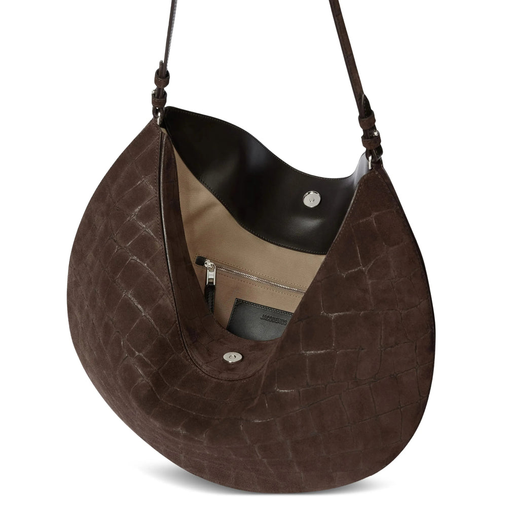 Dark Brown Crocodile Half-moon Bag