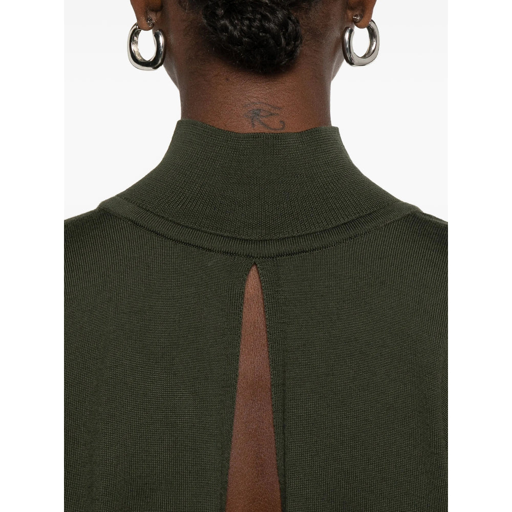Dark Olive Green Merino Shawl Sweater Dress