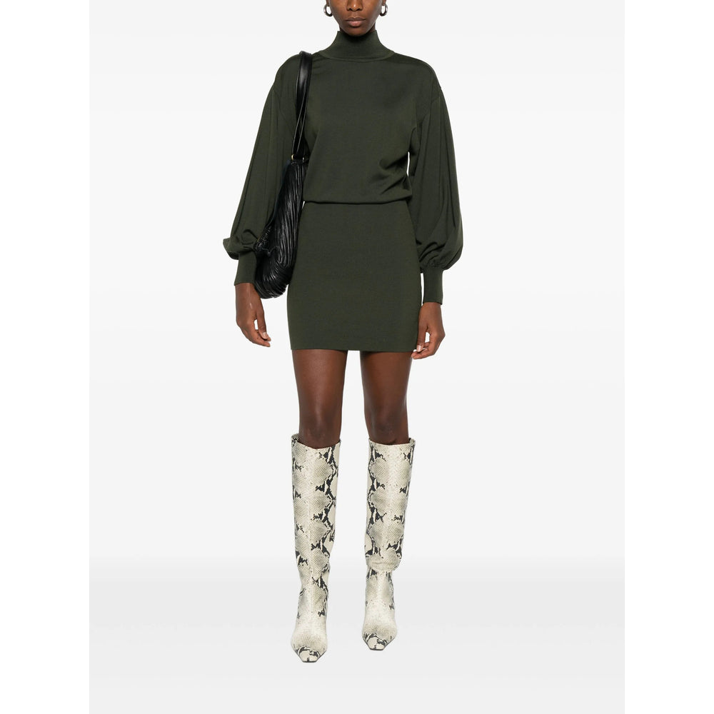 Dark Olive Green Merino Shawl Sweater Dress