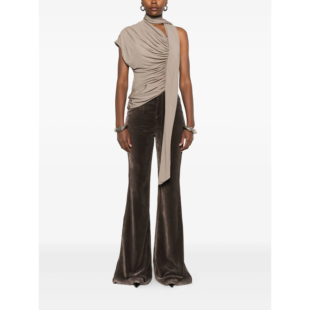 Dark Brown Velvet Flare Trousers