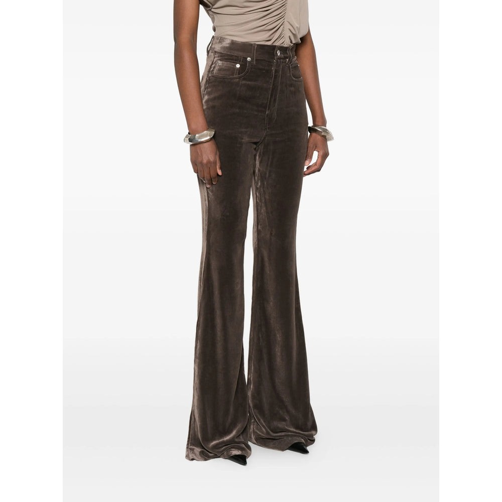 Dark Brown Velvet Flare Trousers