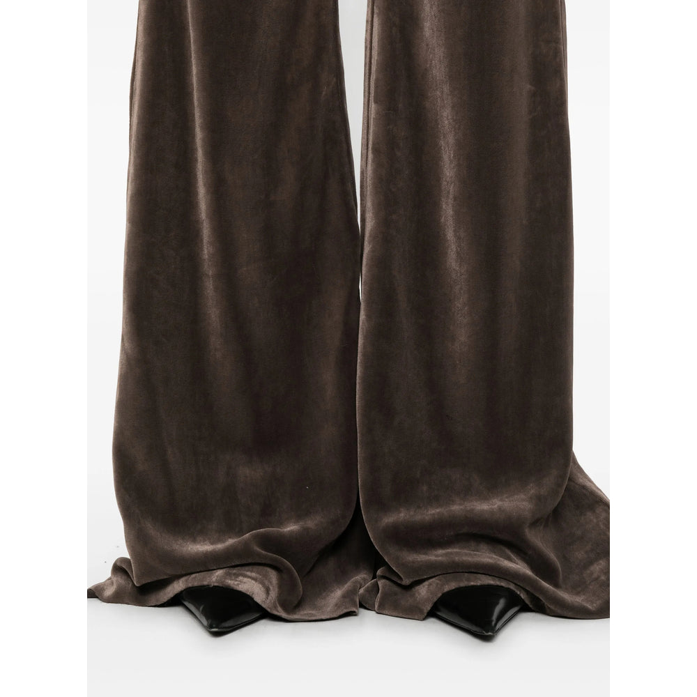 Dark Brown Velvet Flare Trousers