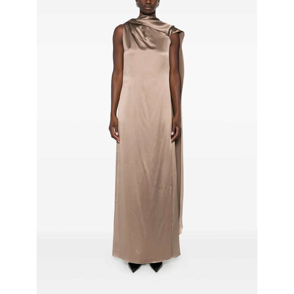 Flowing Beige Silk Gown