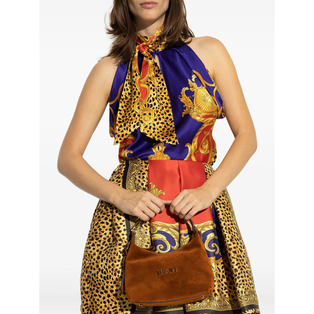 Brown Suede Top-handle Tote