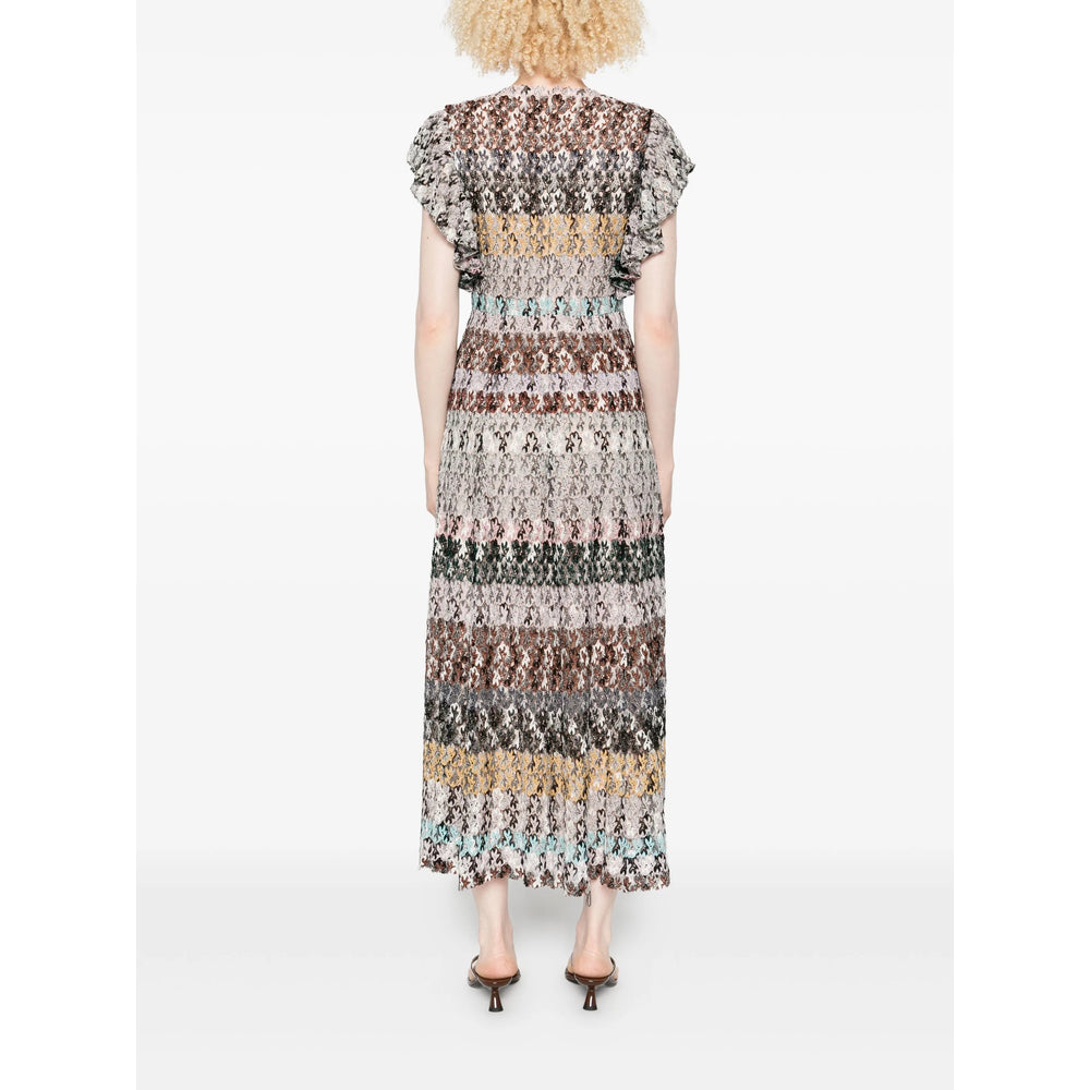 Multicolour V-neck Dress With Ruffled Sleeves