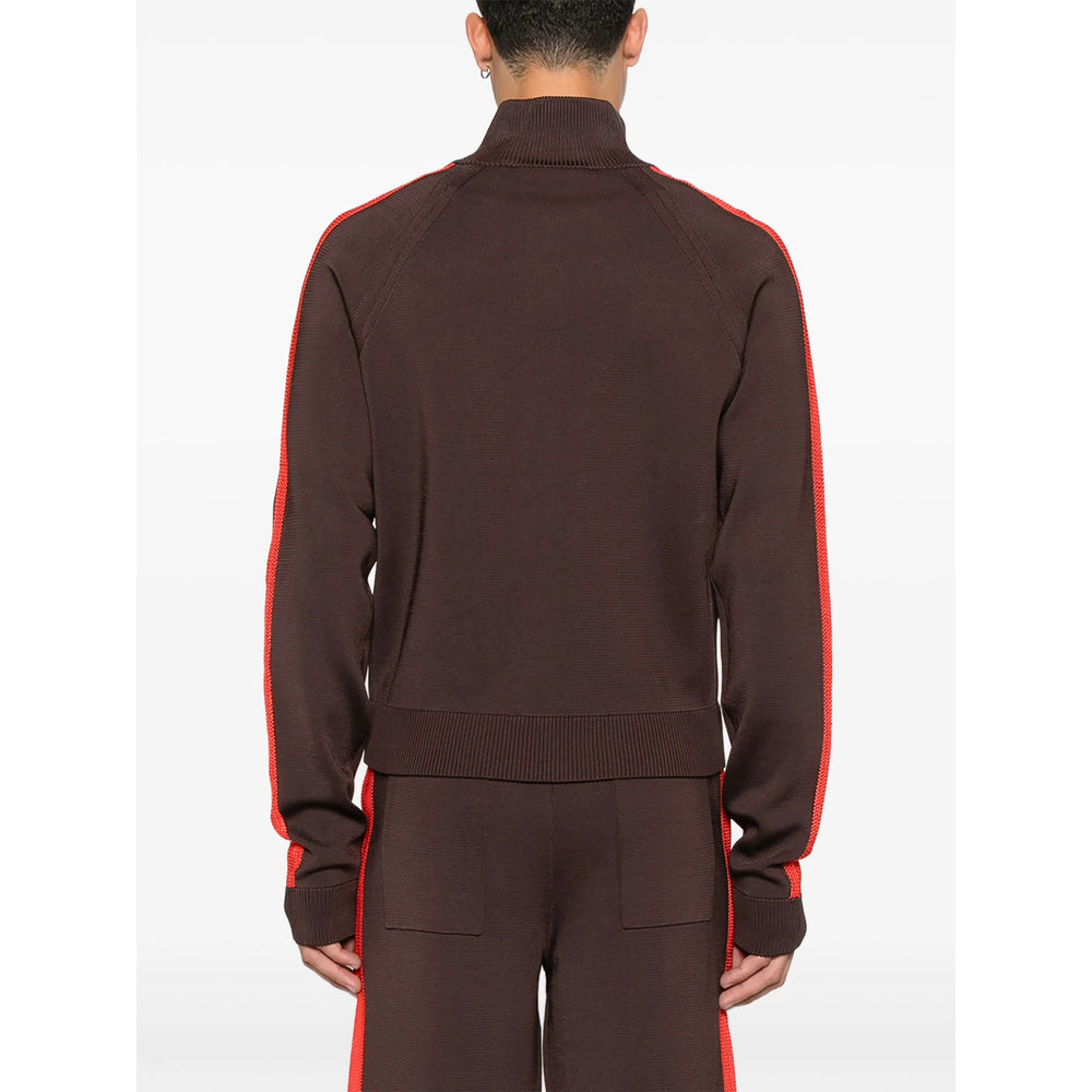 Brown Hued Striped Zip Jacket