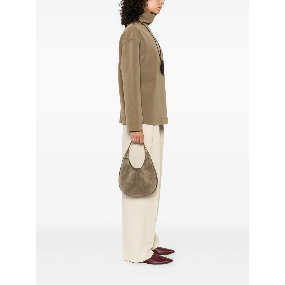 Mink Suede Top Handle Shoulder Bag