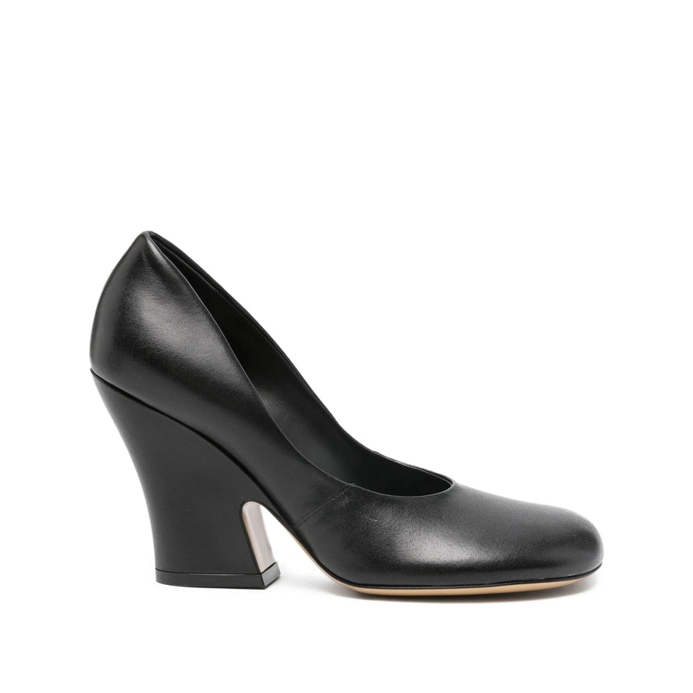 Black Leather Block Heel
