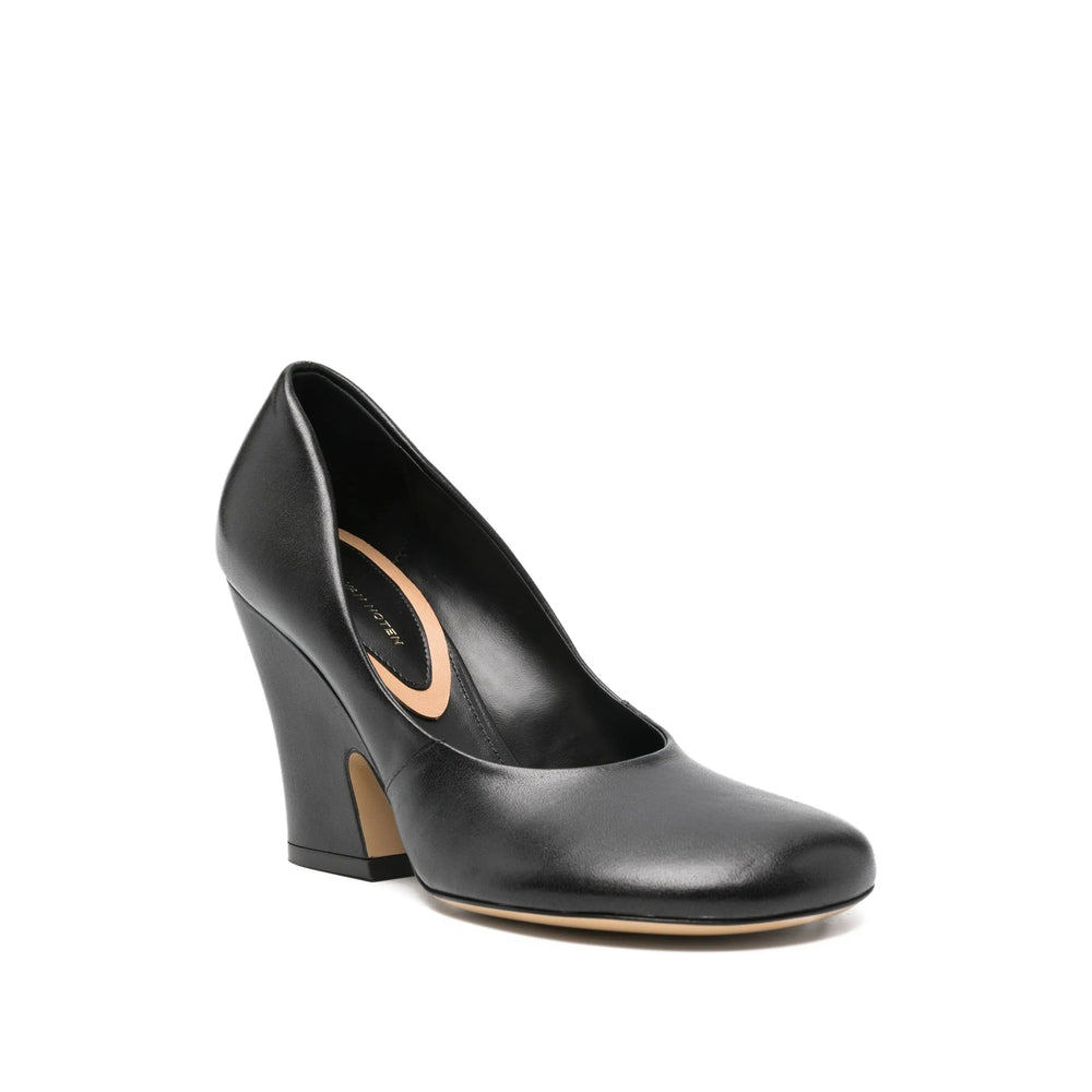 Black Leather Block Heel