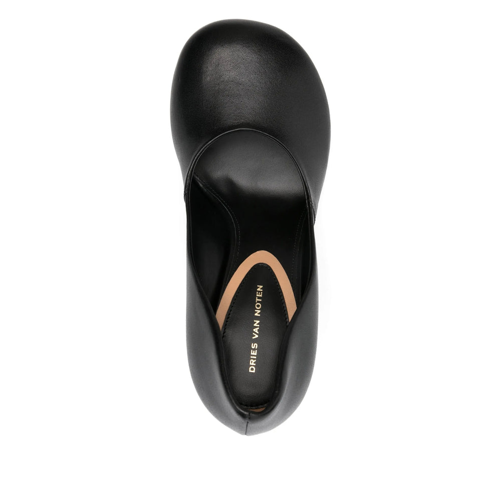 Black Leather Block Heel