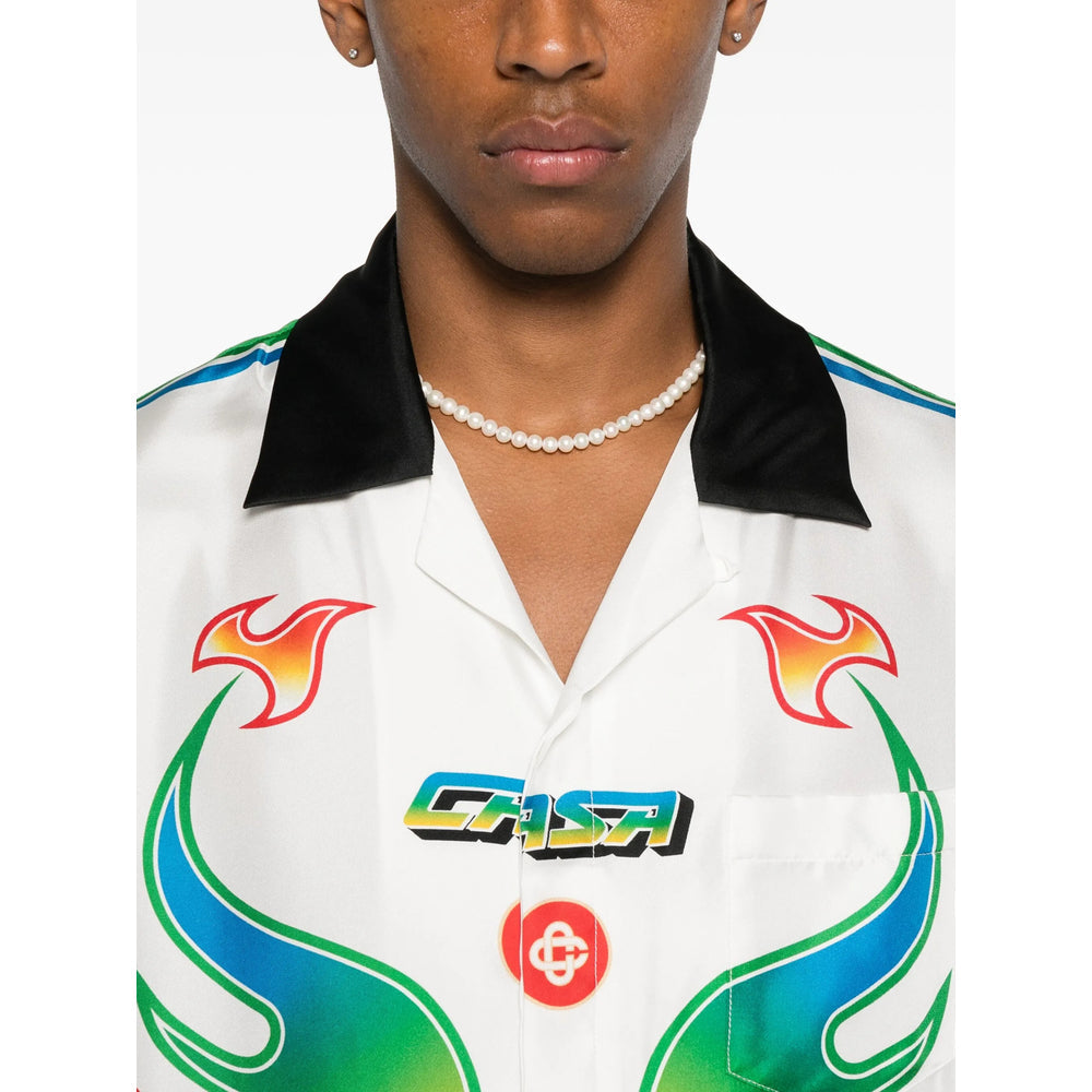 Crisp White Flame Print Shirt