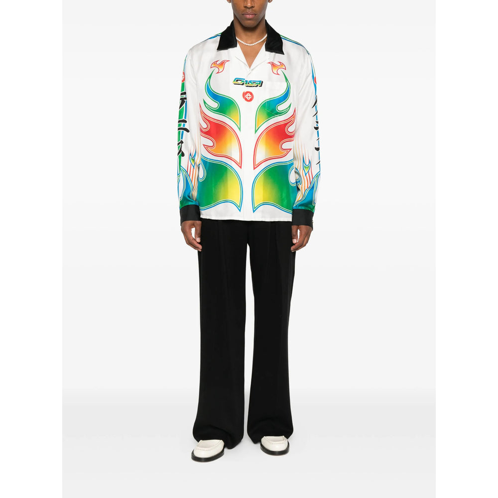 Crisp White Flame Print Shirt