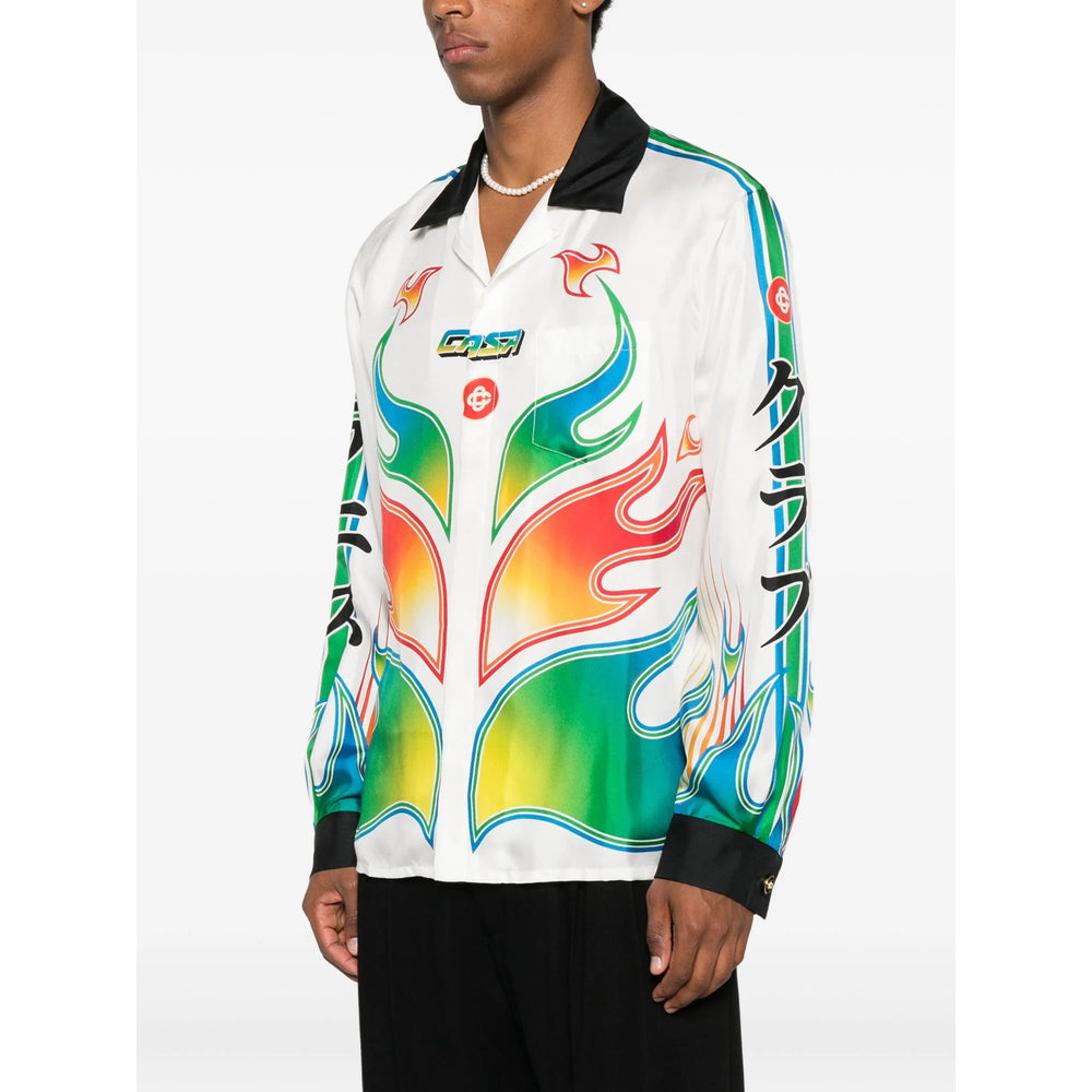 Crisp White Flame Print Shirt