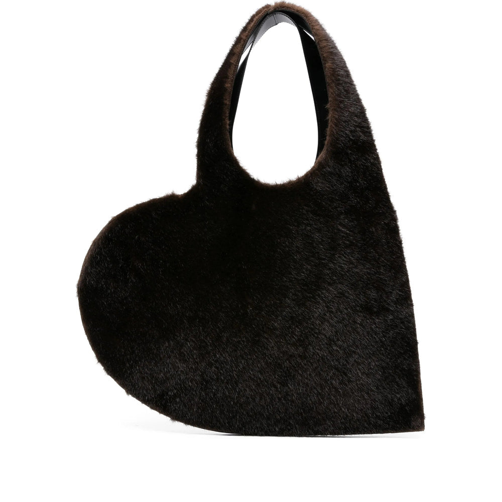 Brown Leather Fur Trim Tote