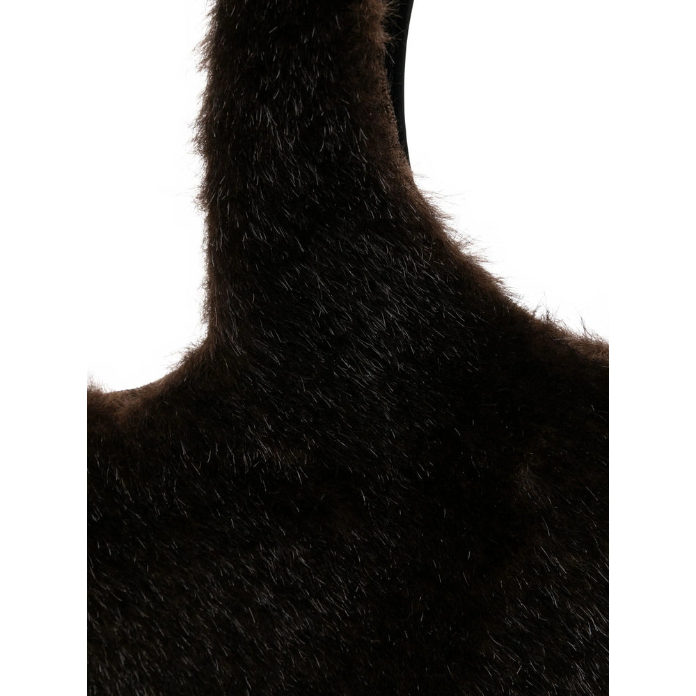 Brown Leather Fur Trim Tote