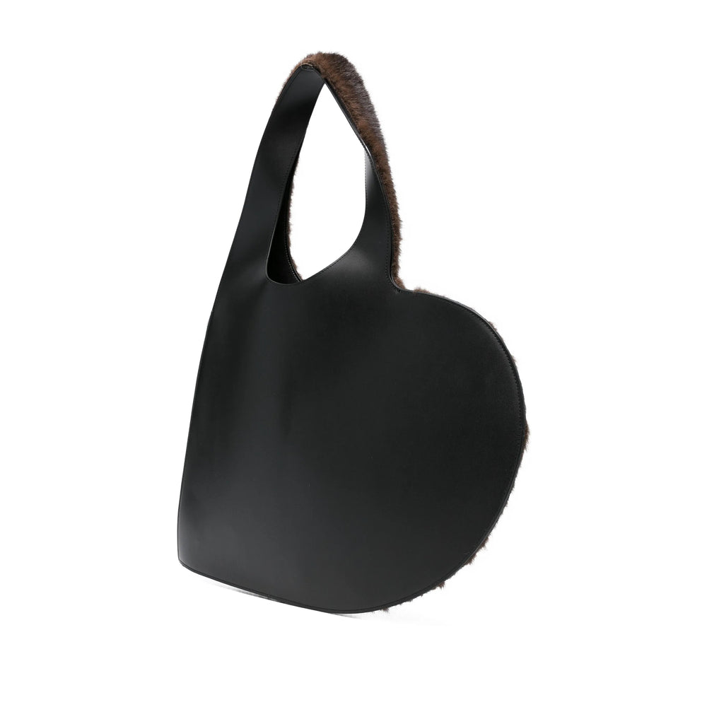 Brown Leather Fur Trim Tote